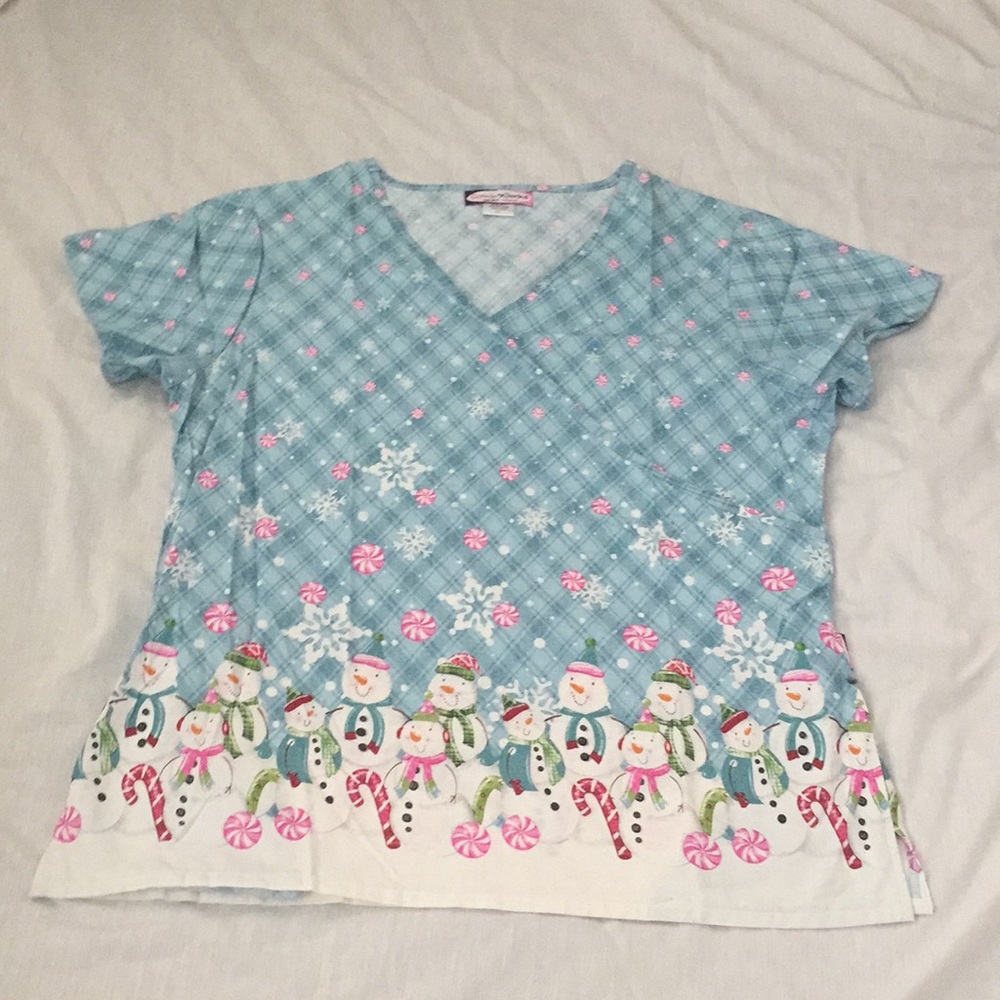 Scrub Works Peppermint Snowman ⛄️ Scrub Top XL